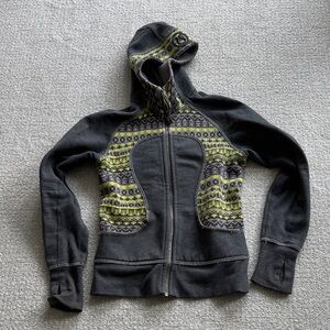 Lululemon Black and Yellow Fair Isle Patterned Scuba Hoodie